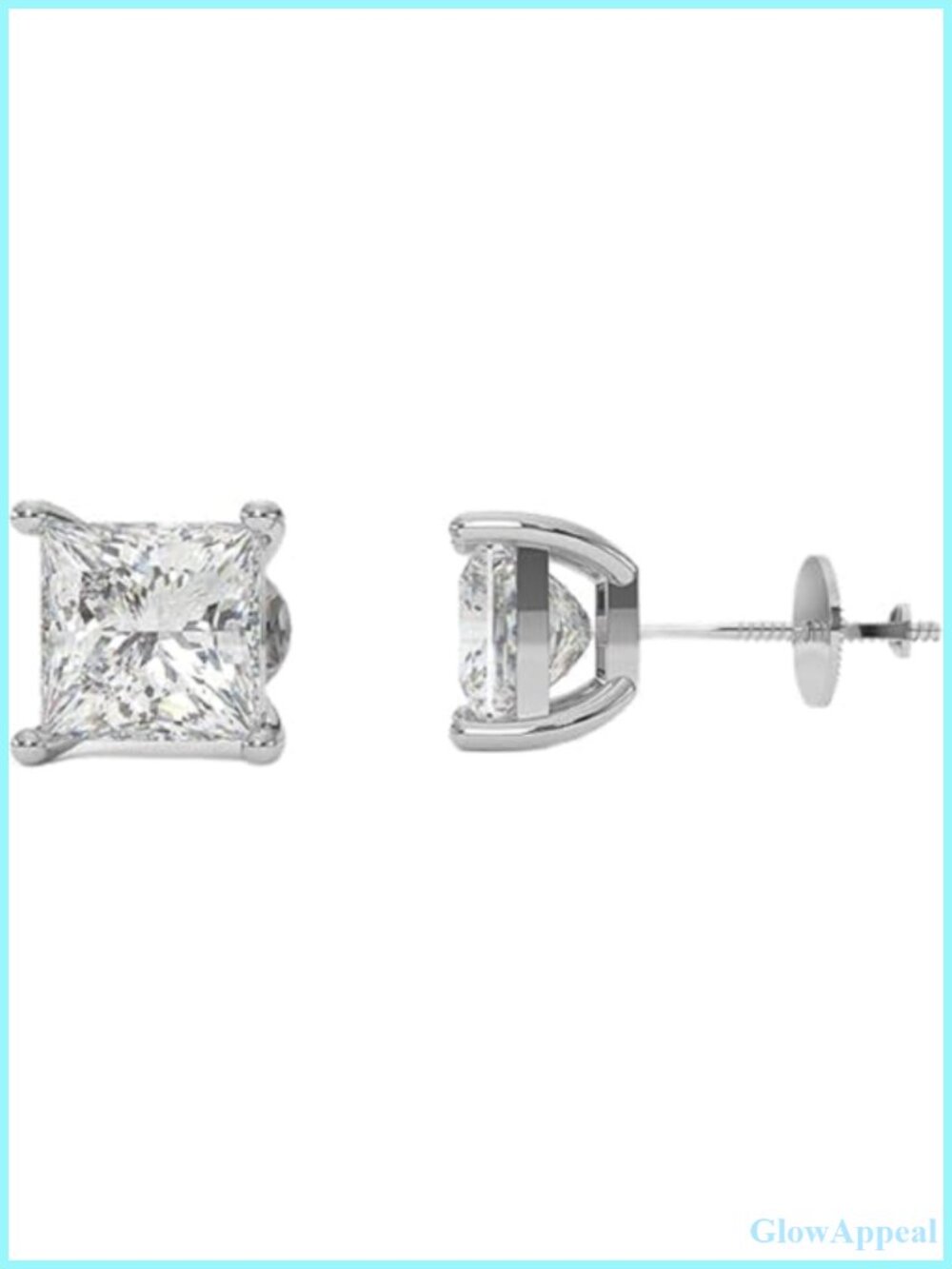 1Ct Princess Cut Lab Grown Diamond Stud Earrings 14k White Gold Screw Back